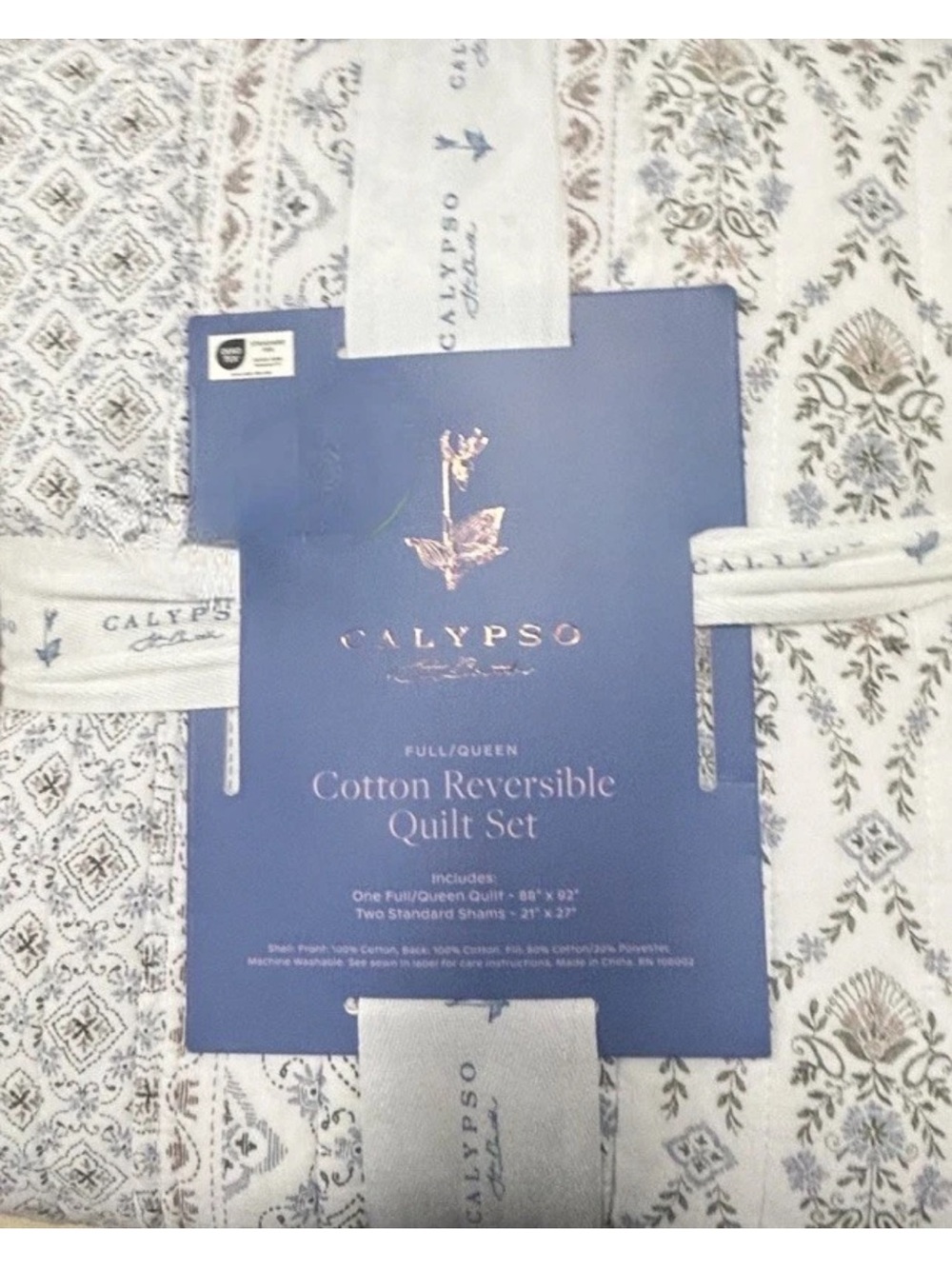 Calypso Multicolor Full/Queen Floral Cotton Reversible Quilt Set  88”x92”